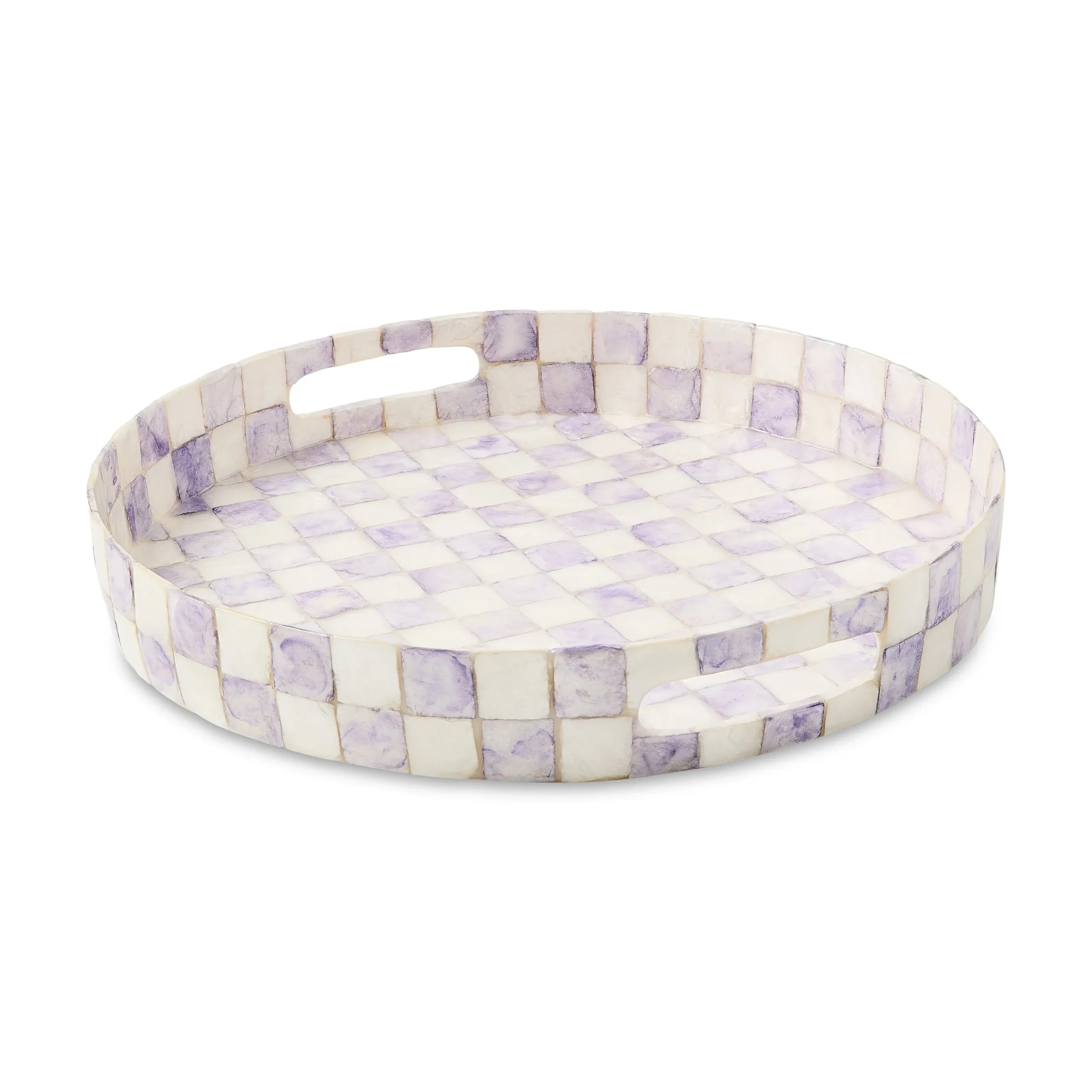 Violet Check Capiz Round Tray
