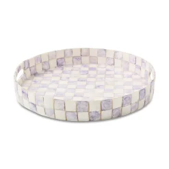 Violet Check Capiz Round Tray