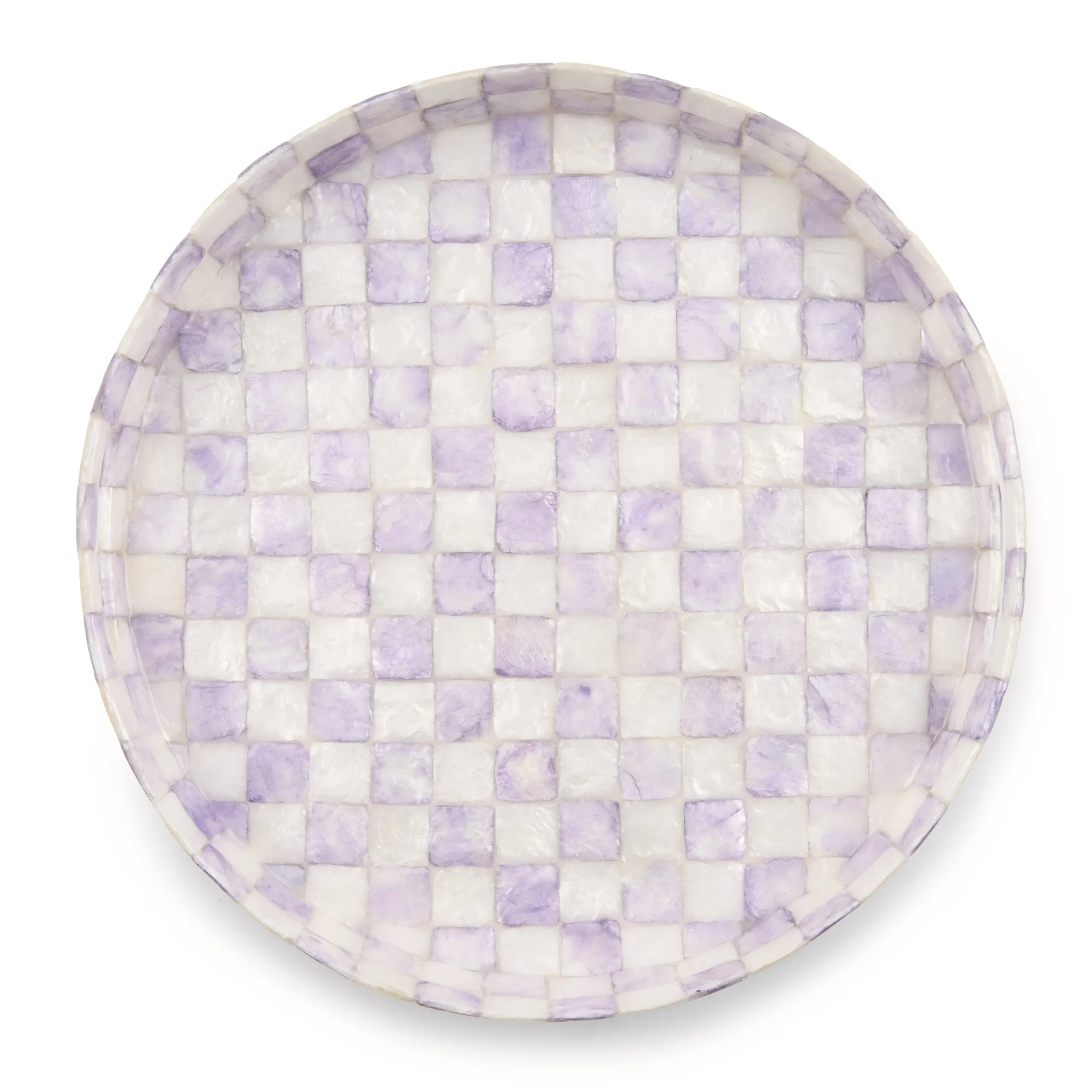 Violet Check Capiz Round Tray