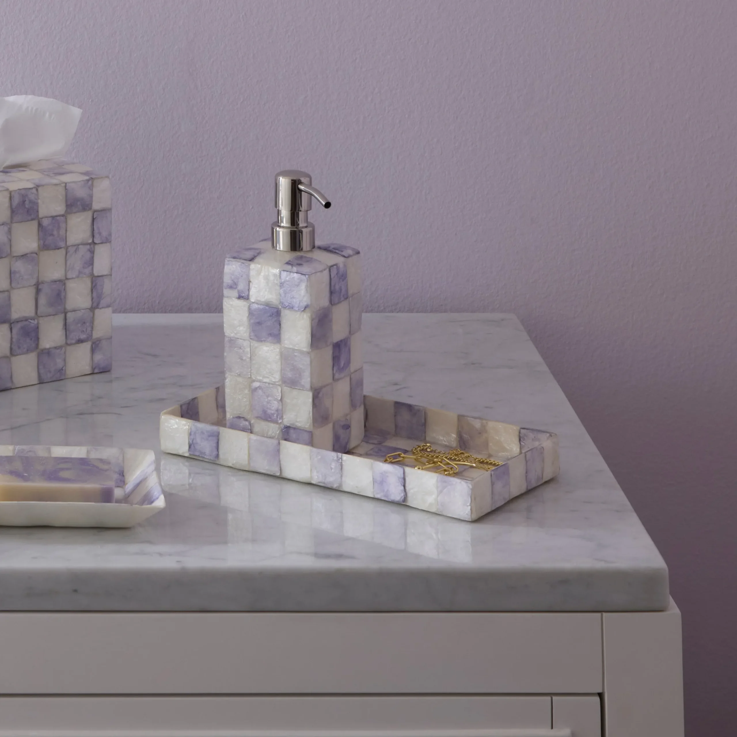 Violet Check Capiz Vanity Tray