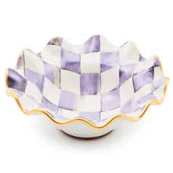 Violet Check Ceramic Fluted Breakfast Bowl