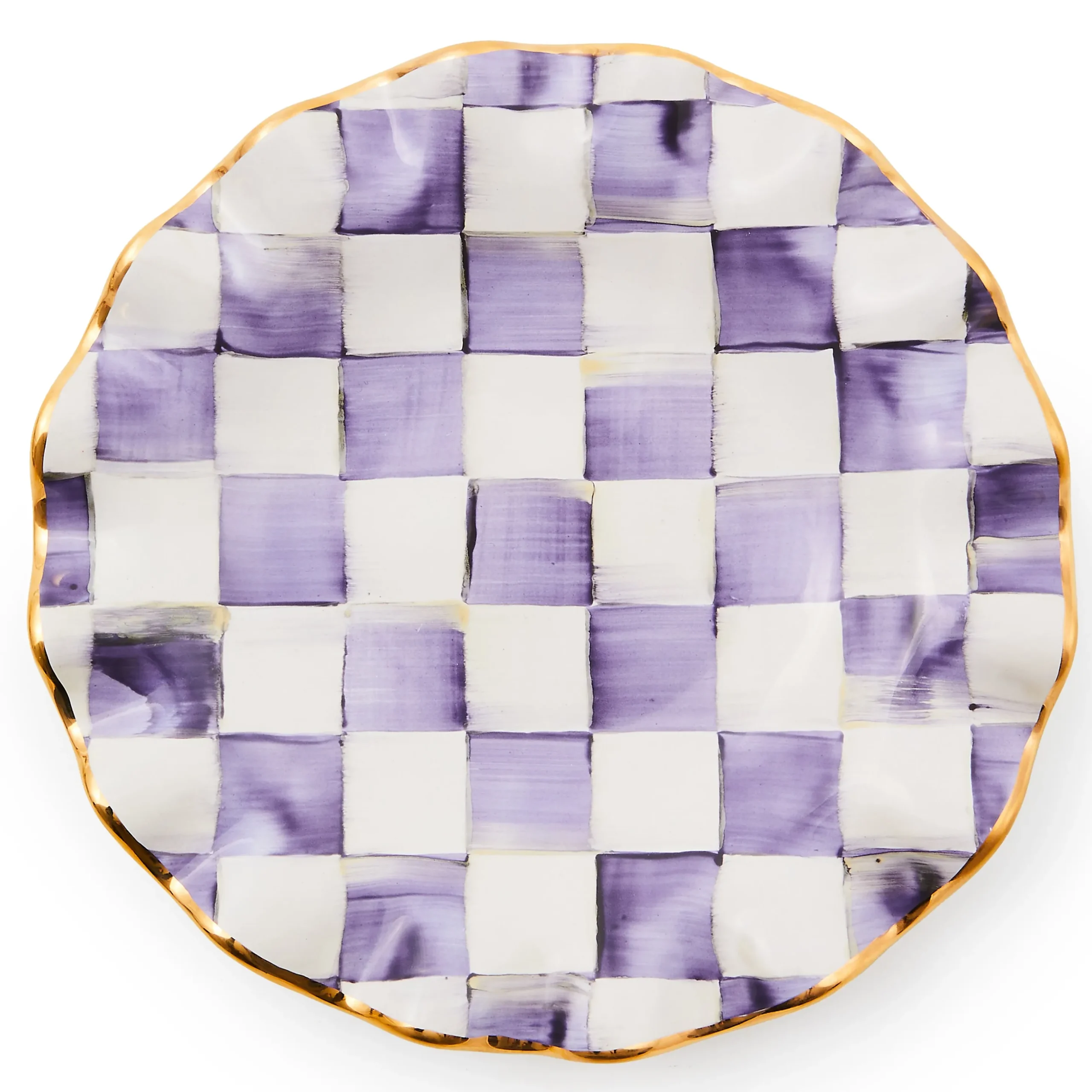 Violet Check Ceramic Fluted Dessert Plate