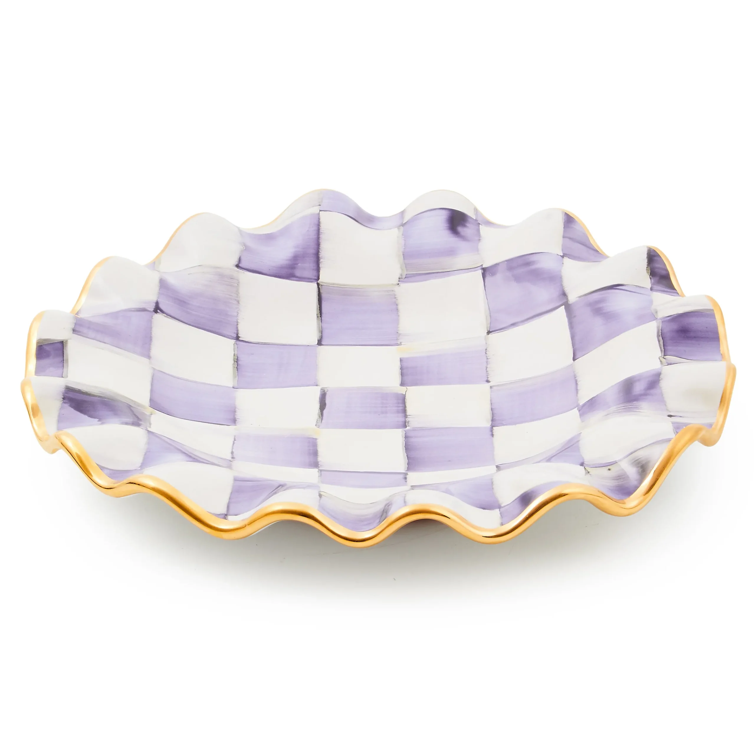 Violet Check Ceramic Fluted Dessert Plate