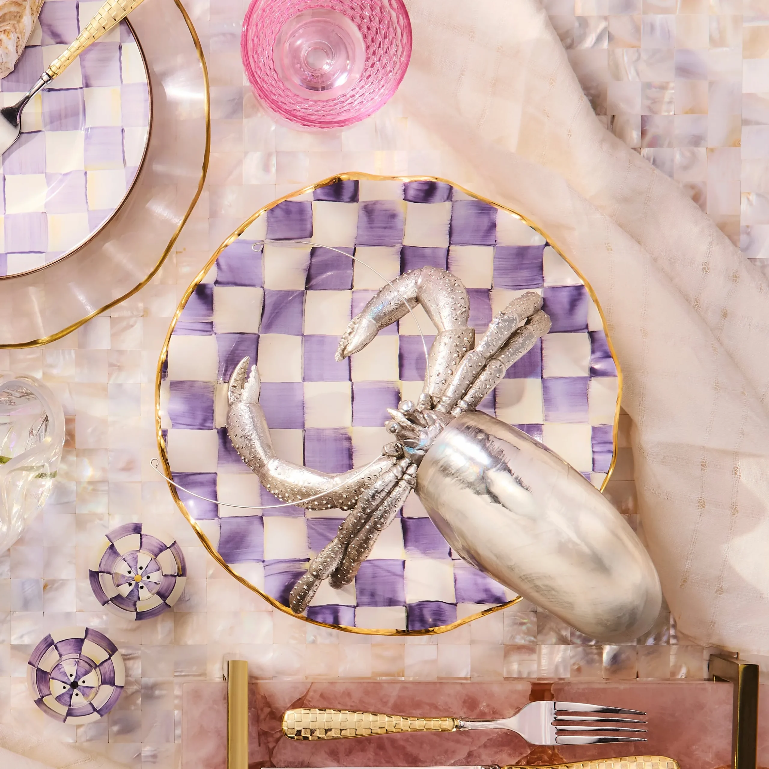 Violet Check Ceramic Fluted Dinner Plate