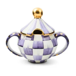 Violet Check Ceramic Sugar Bowl with Lid