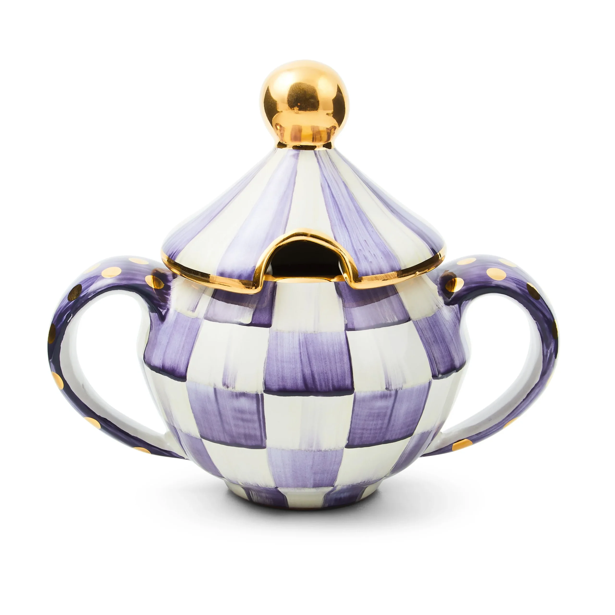 Violet Check Ceramic Sugar Bowl with Lid