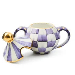 Violet Check Ceramic Sugar Bowl with Lid