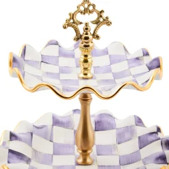 Violet Check Ceramic Three Tier Sweet Stand
