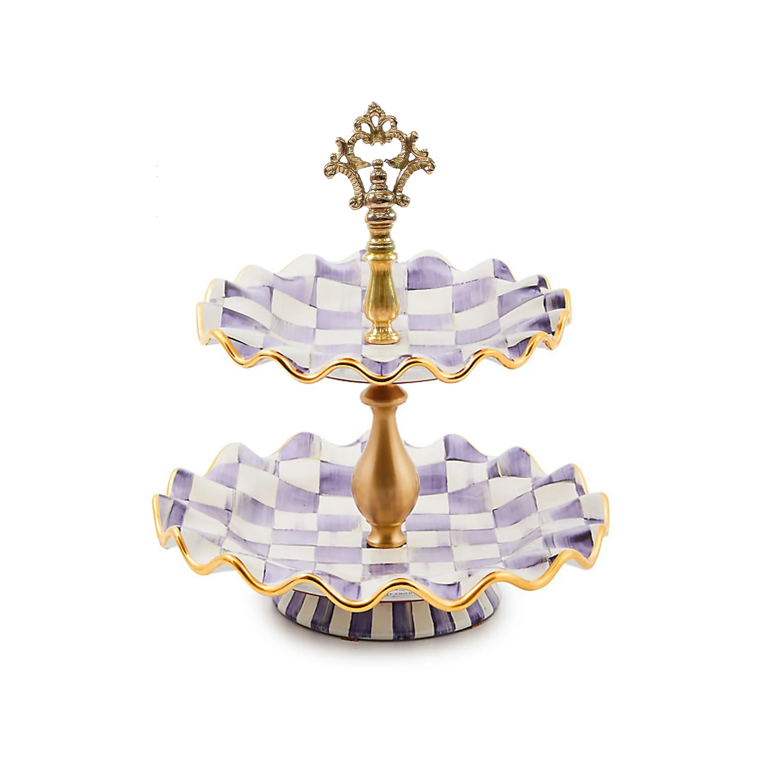 Violet Check Ceramic Two Tier Sweet Stand