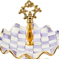 Violet Check Ceramic Two Tier Sweet Stand