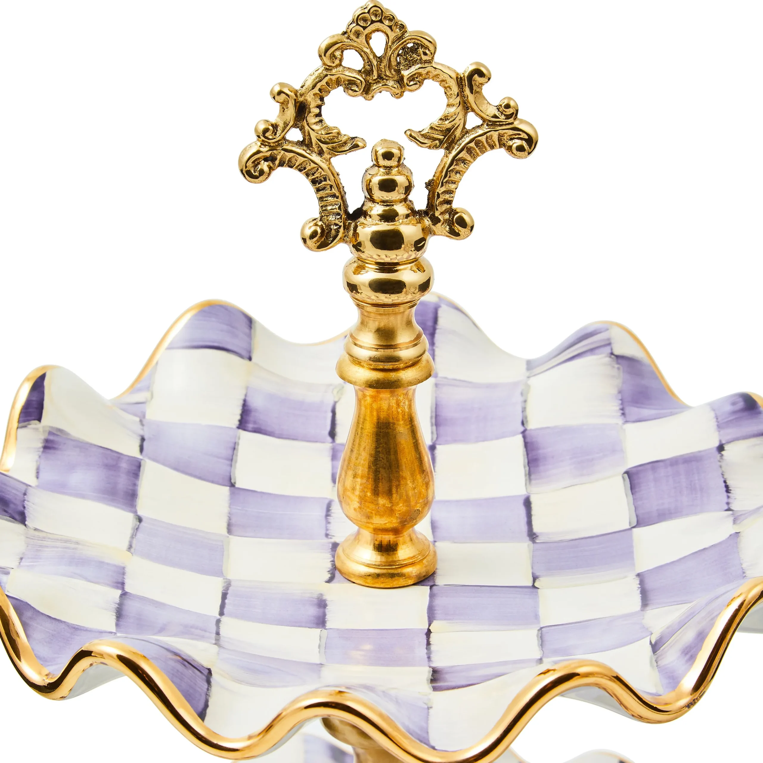 Violet Check Ceramic Two Tier Sweet Stand