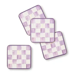 Violet Check Cork Back Coasters, Set of 4