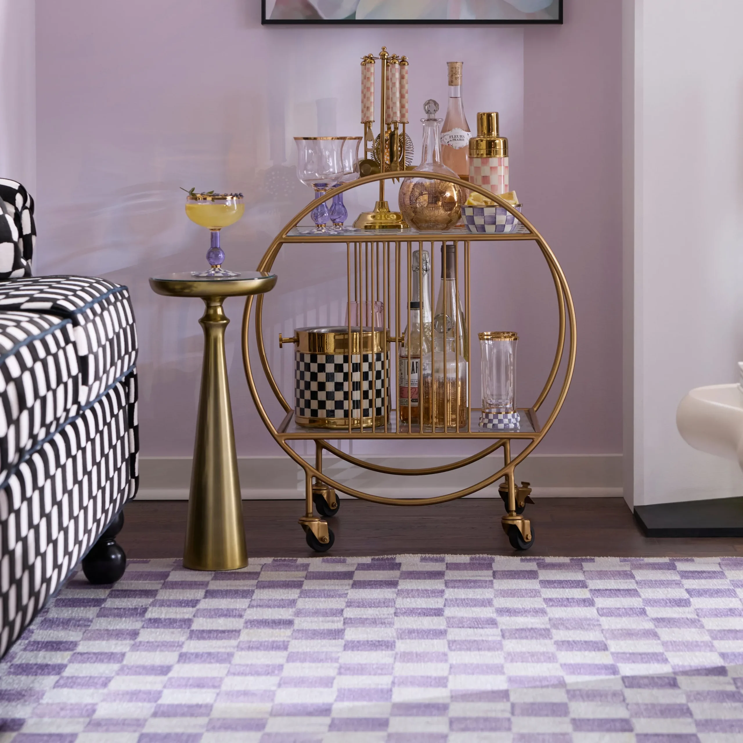 Violet Checkered 8' x 10' Washable Rug