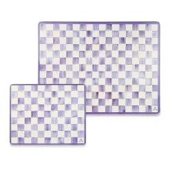 Violet Check Glass Cutting Boards, Set of 2