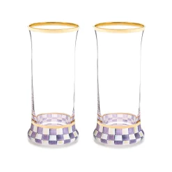 Violet Check Highball Glass, Set of 2