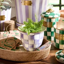 Violet Check Large Flower Pot