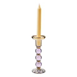 Violet Check Large Glass Candlestick