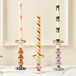 Violet Check Large Glass Candlestick