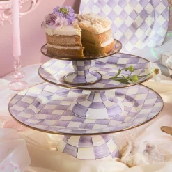 Violet Check Large Pedestal Platter