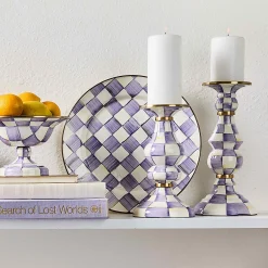 Violet Check Large Pillar Candlestick
