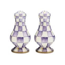 Violet Check Large Salt & Pepper Shakers