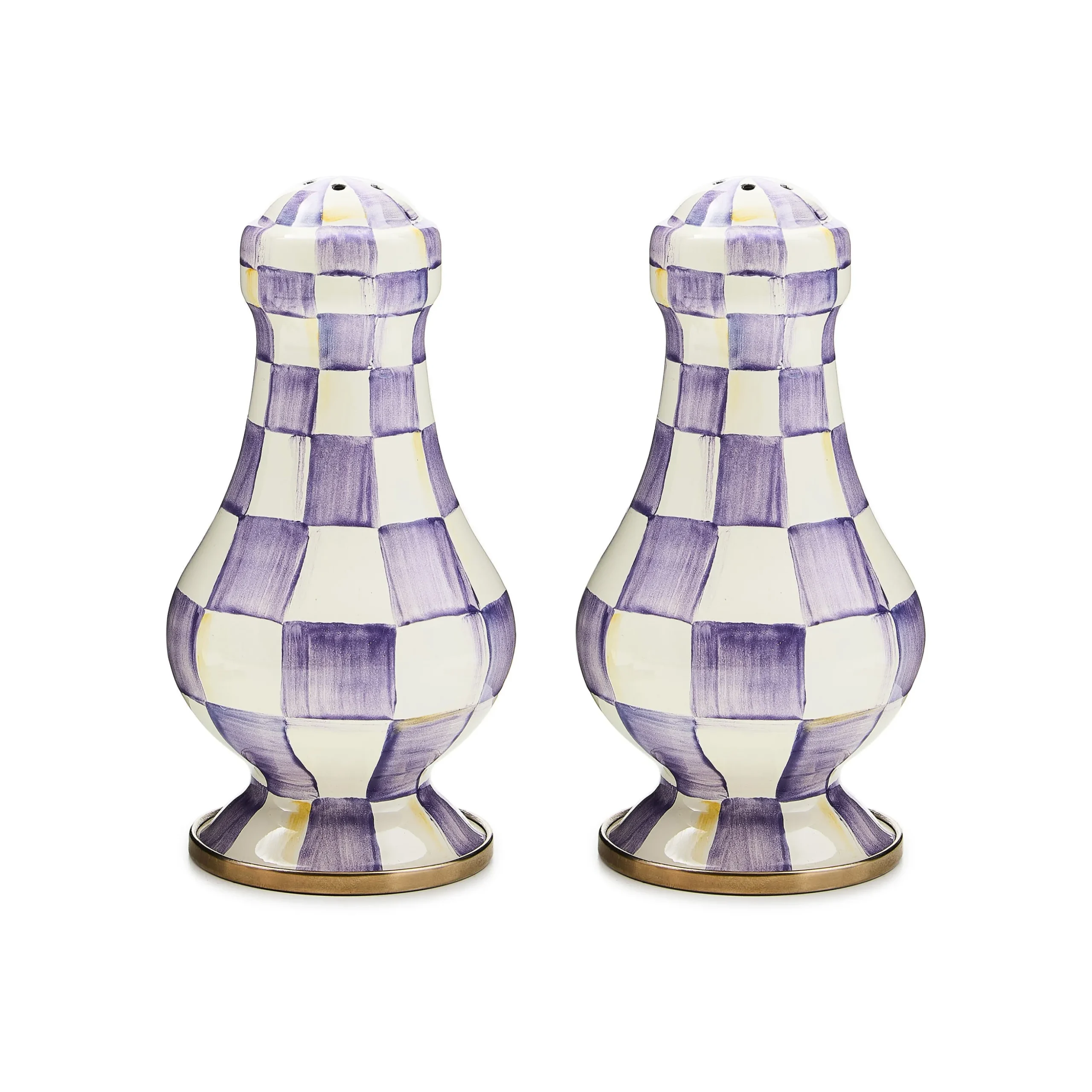 Violet Check Large Salt & Pepper Shakers