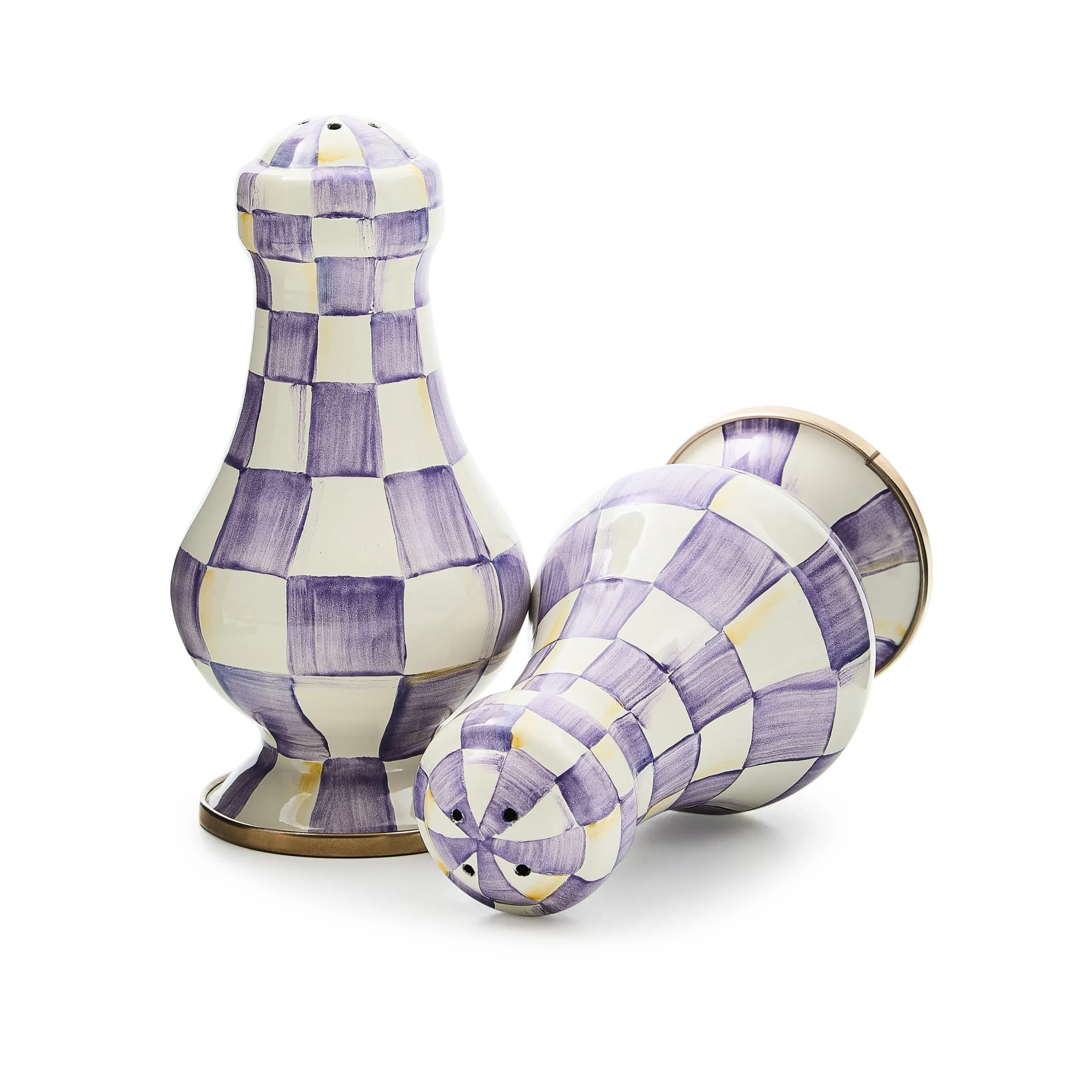 Violet Check Large Salt & Pepper Shakers