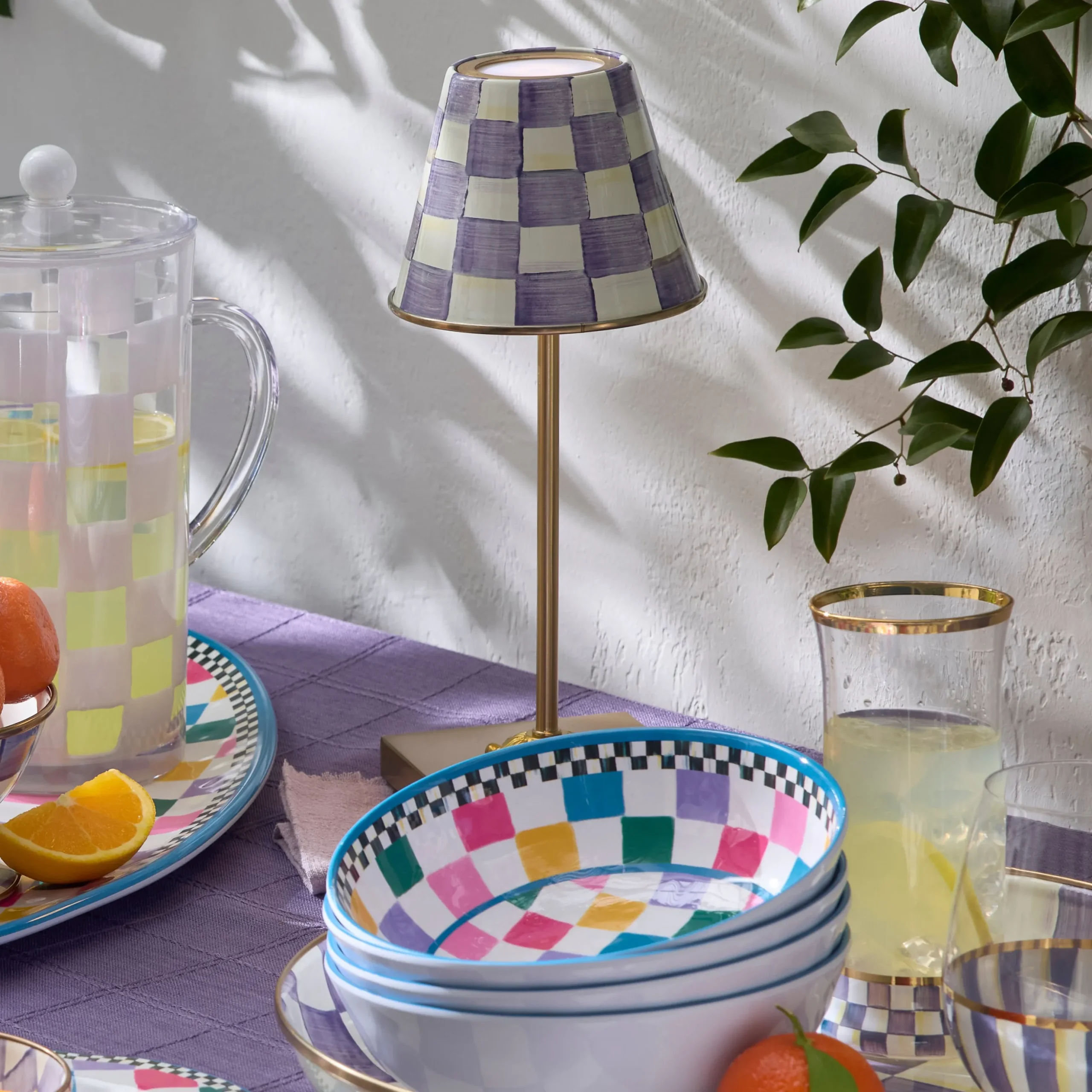 Violet Check LED Rechargeable Cafe Table Lamp