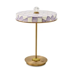 Violet Check LED Rechargeable Disk Table Lamp