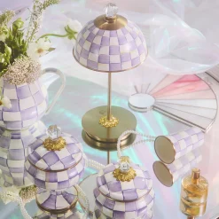 Violet Check LED Rechargeable Dome Table Lamp