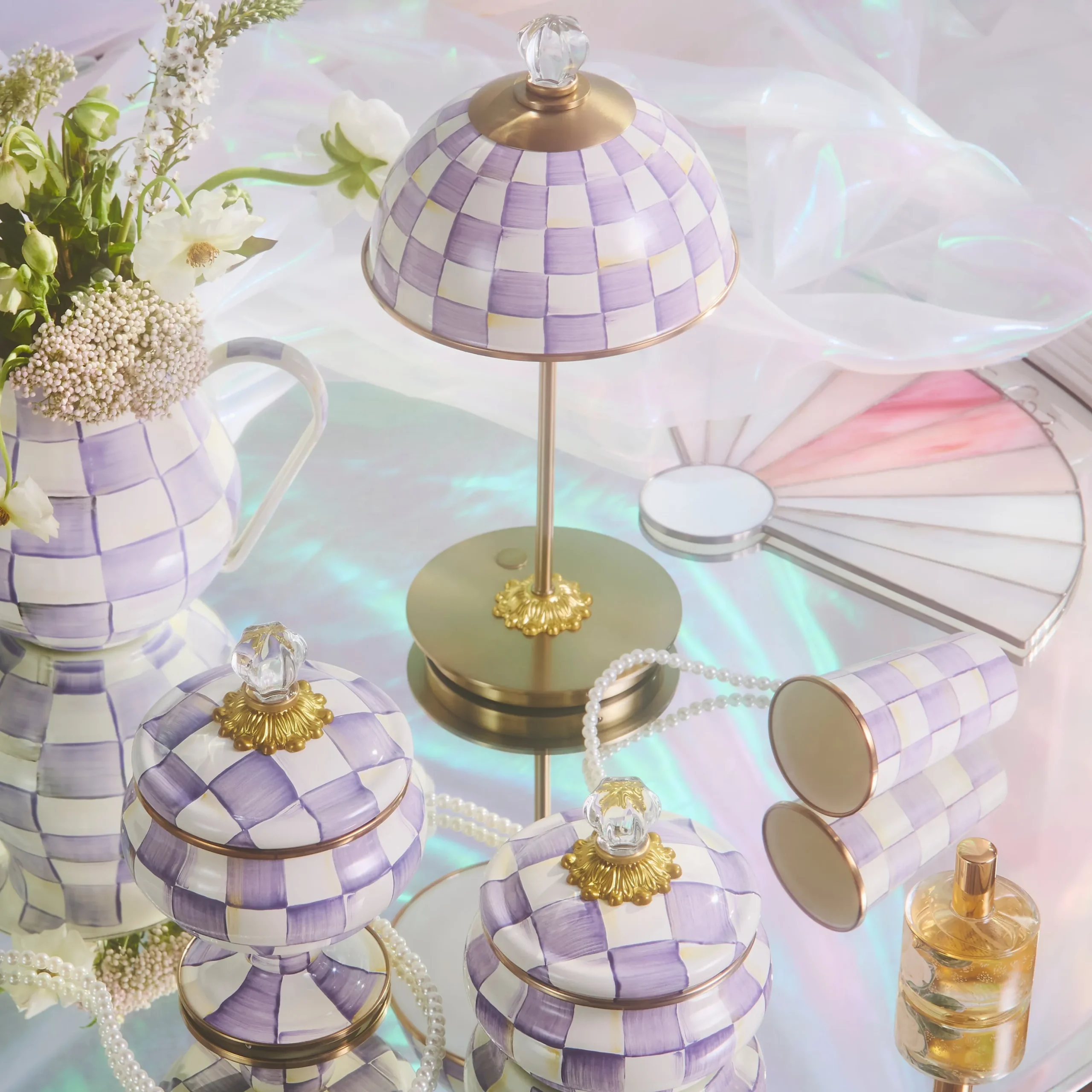 Violet Check LED Rechargeable Dome Table Lamp
