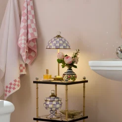Violet Check LED Rechargeable Dome Table Lamp