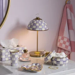 Violet Check LED Rechargeable Dome Table Lamp
