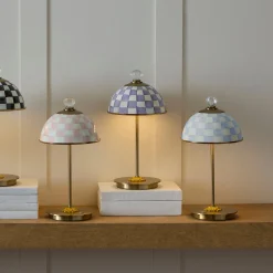 Violet Check LED Rechargeable Dome Table Lamp