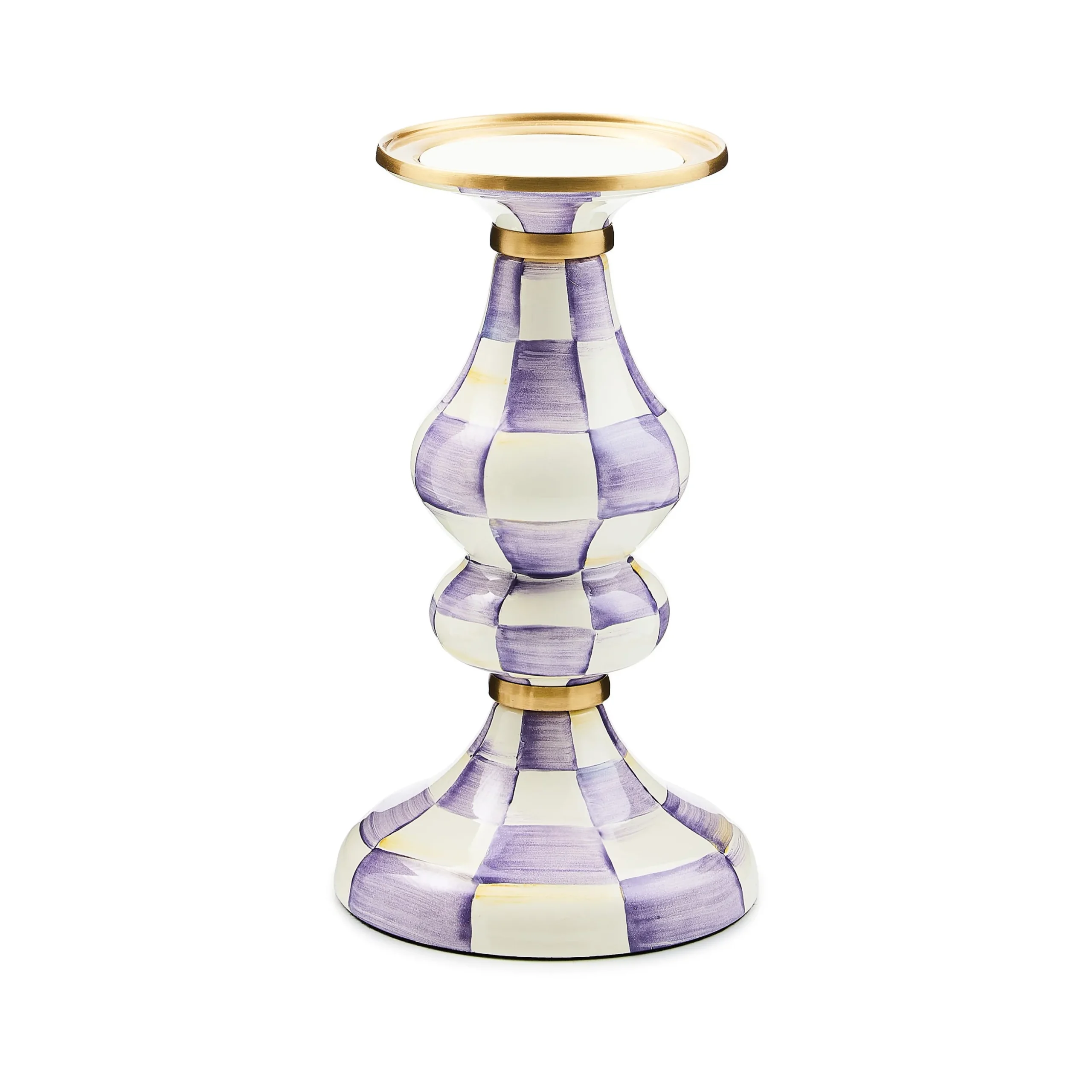 Violet Check Medium Pillar Candlestick