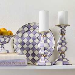 Violet Check Medium Pillar Candlestick