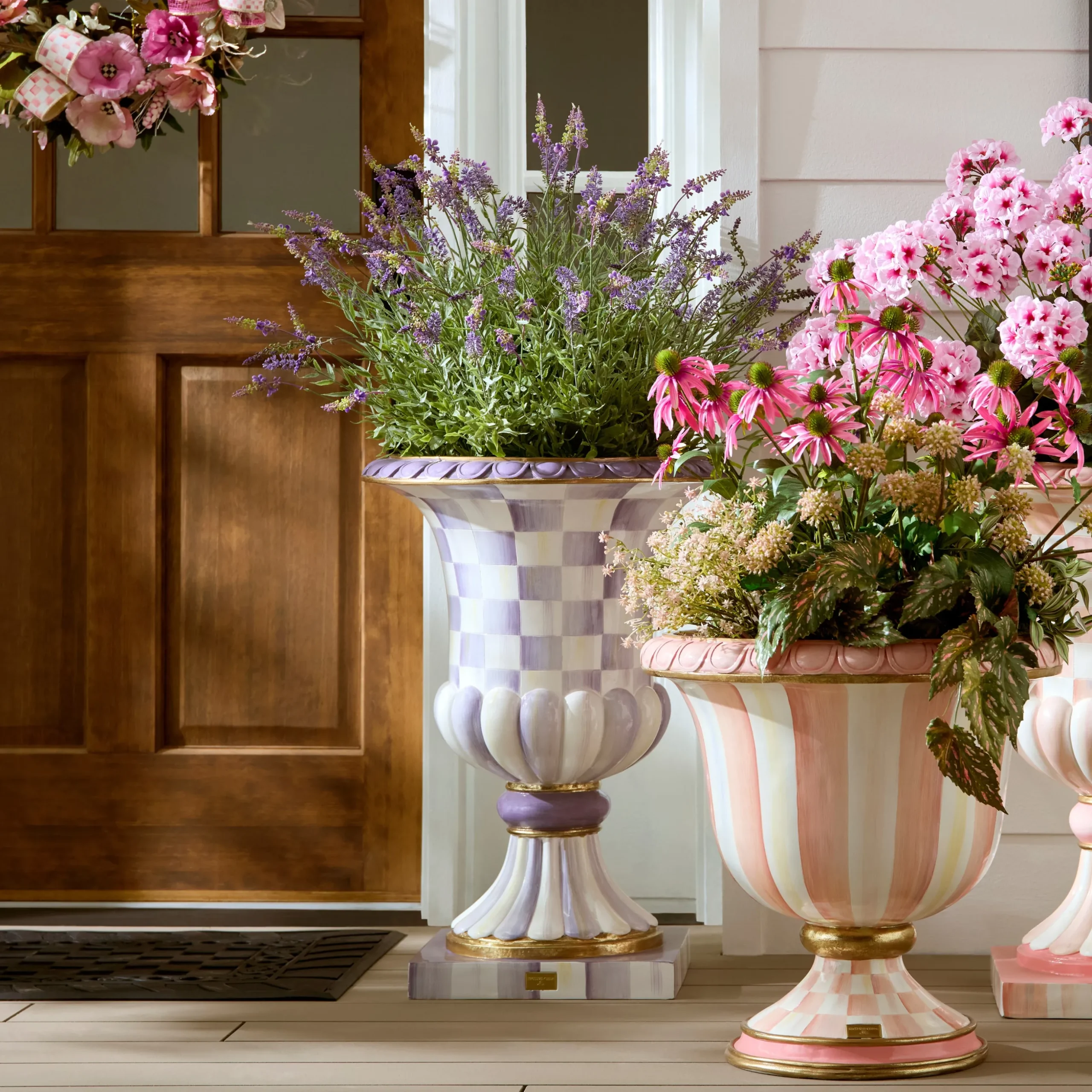 Violet Check Pedestal Urn