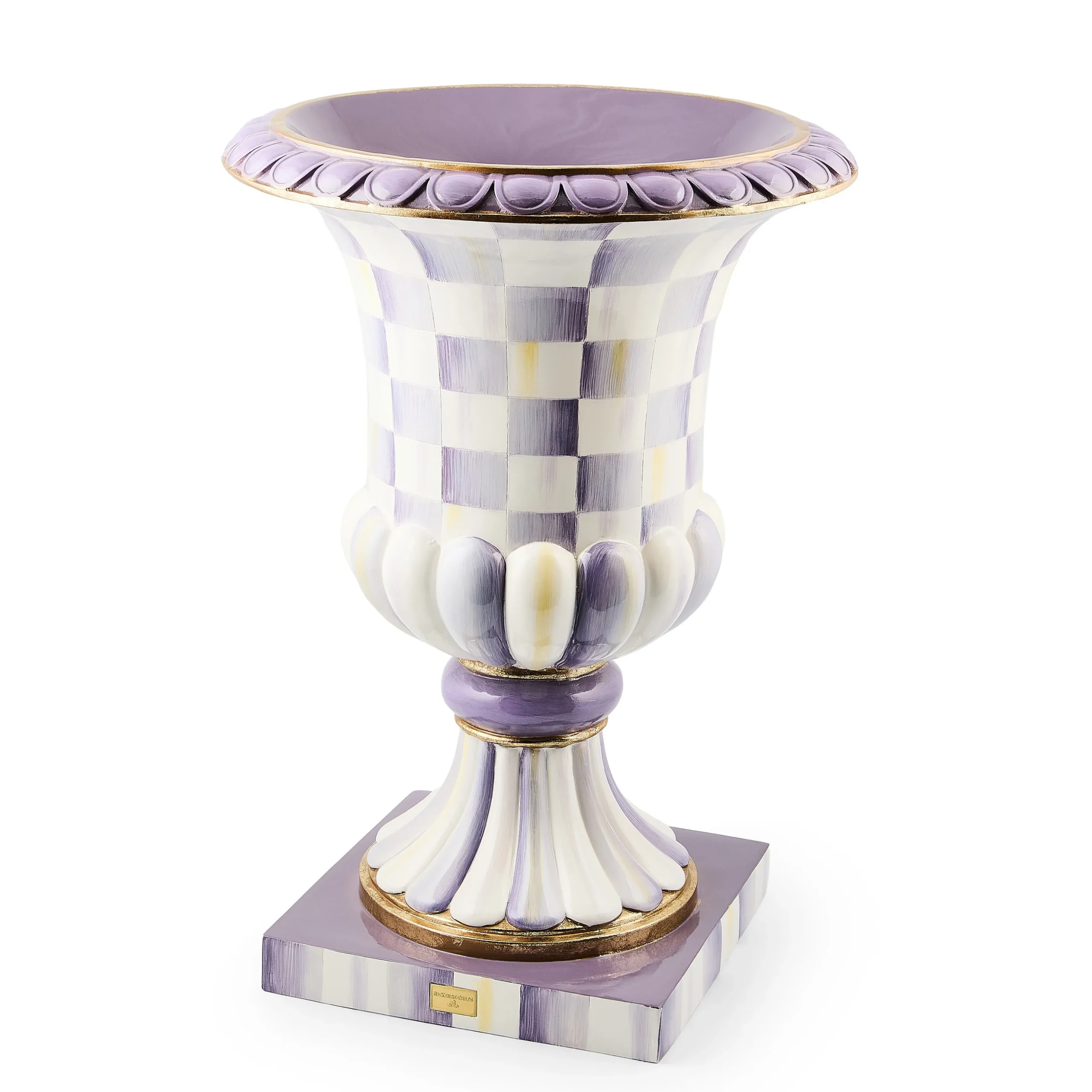 Violet Check Pedestal Urn