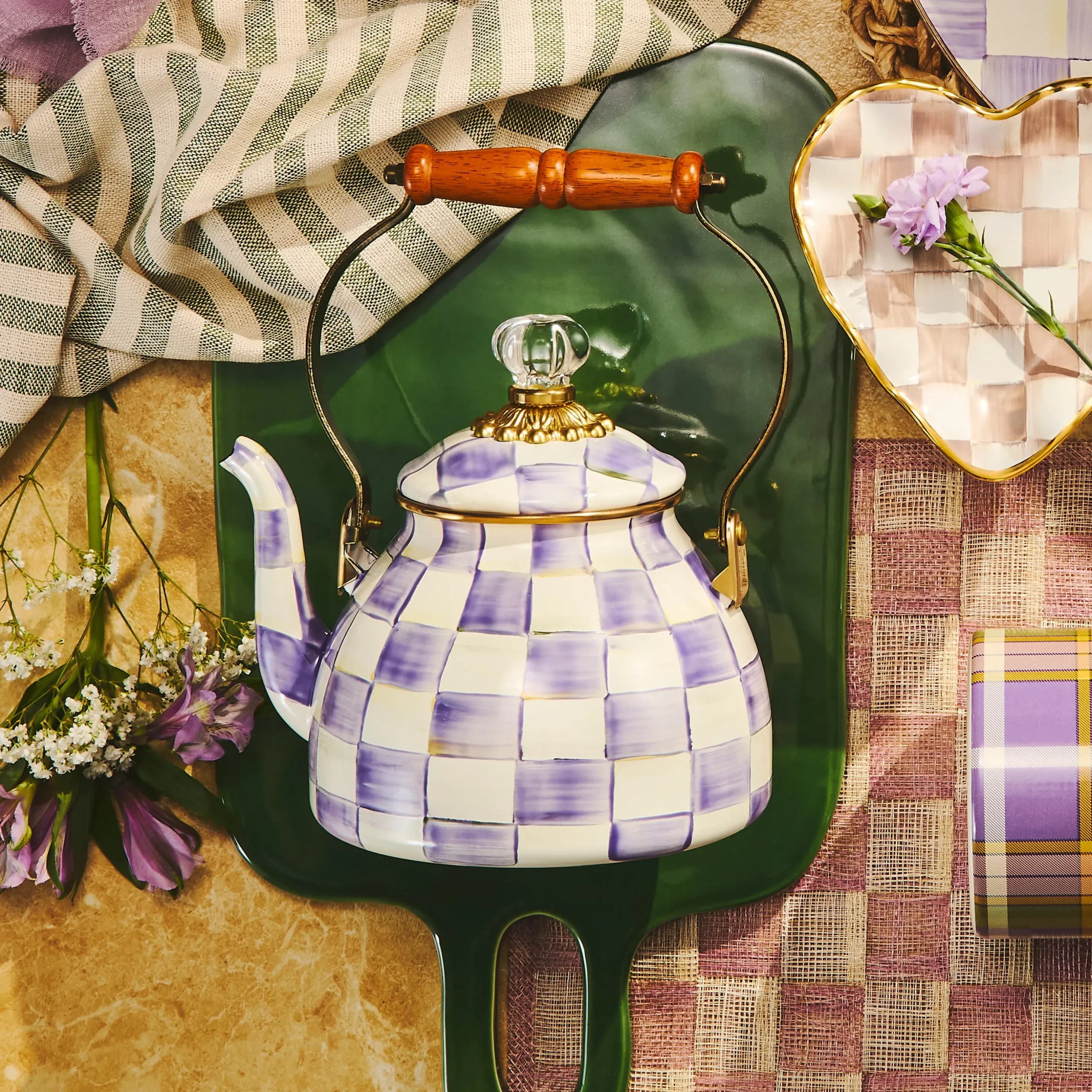 Violet Check 2 Quart Tea Kettle
