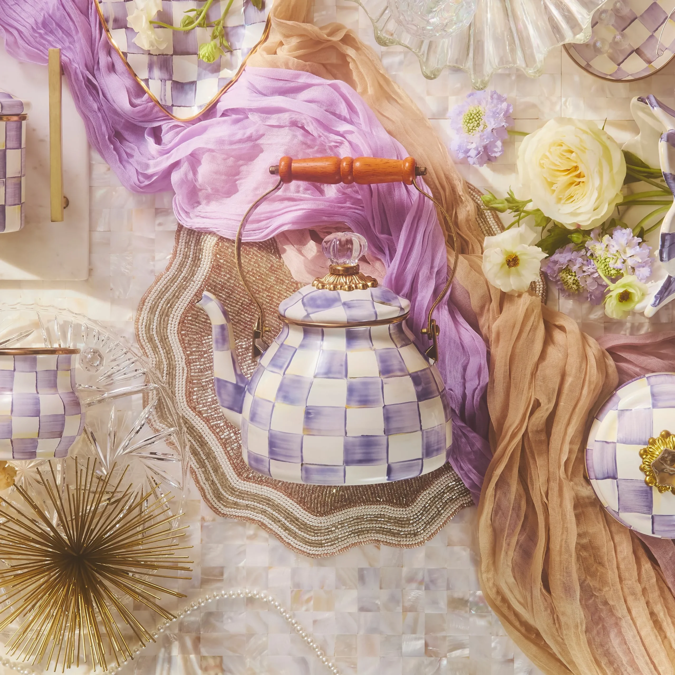 Violet Check 2 Quart Tea Kettle