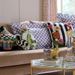 Violet Check Reversible Scalloped Lumbar Throw Pillow