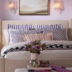 Violet Check Reversible Scalloped Lumbar Throw Pillow