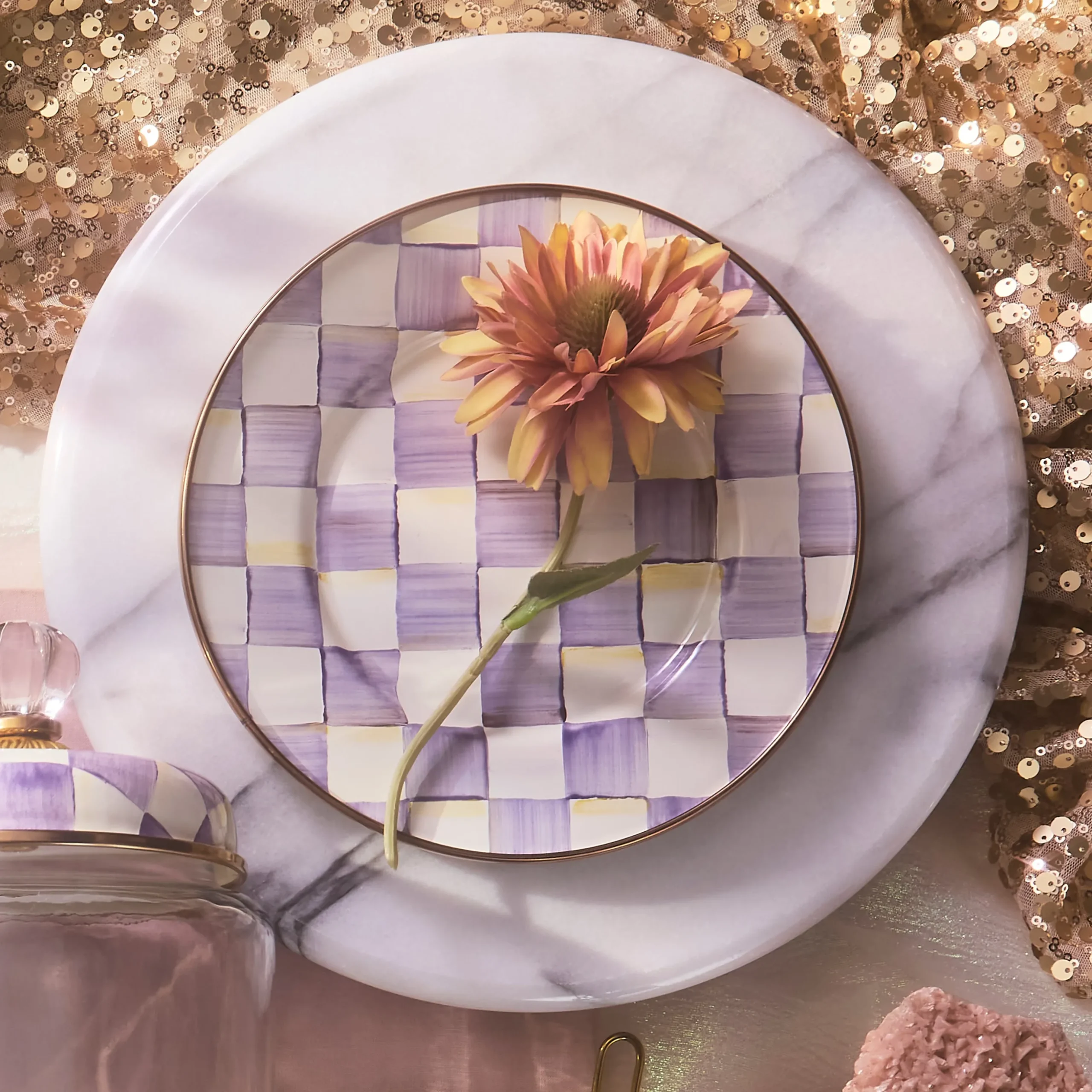 Violet Check Salad/Dessert Plate