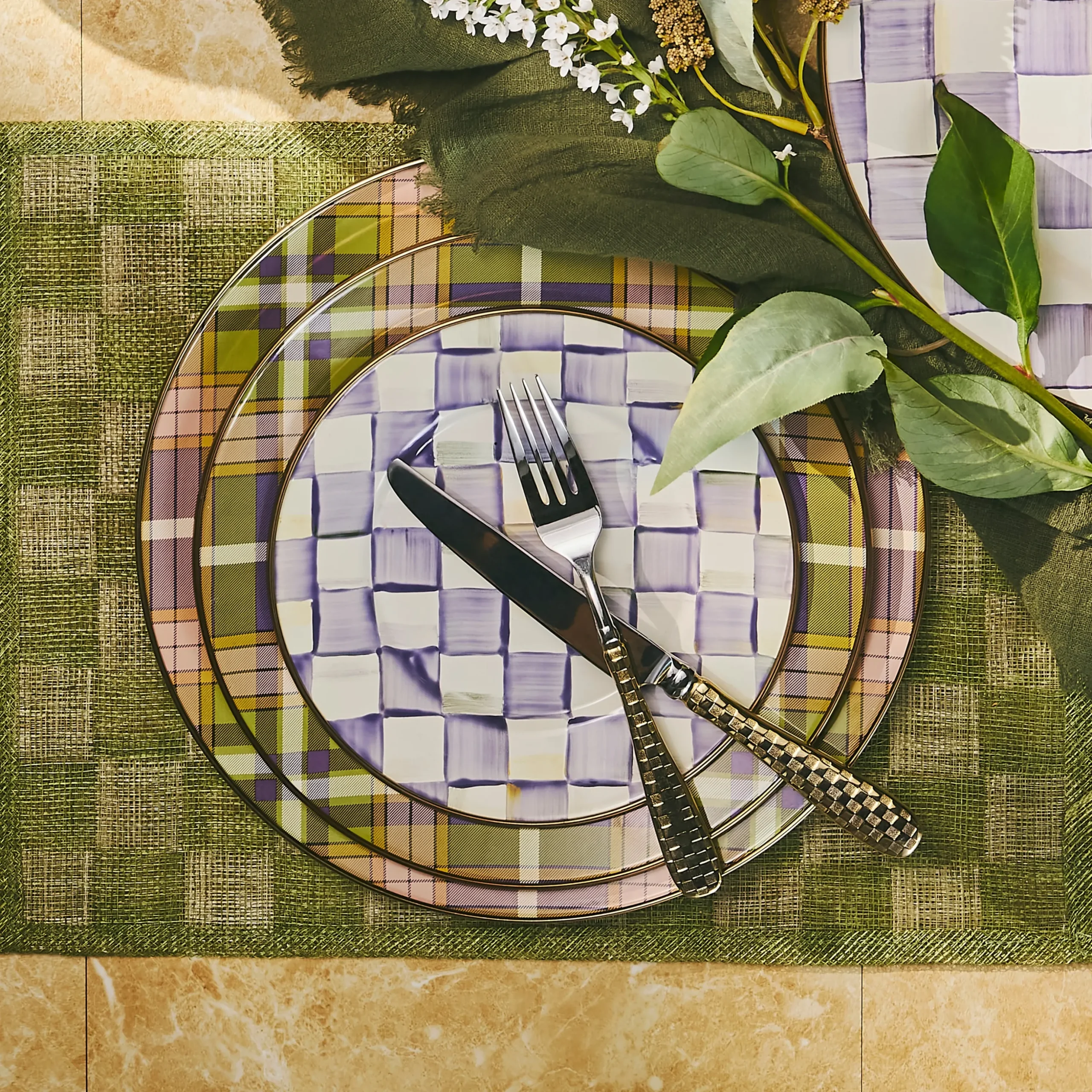 Violet Check Salad/Dessert Plate