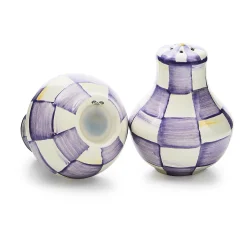 Violet Check Salt & Pepper Shakers