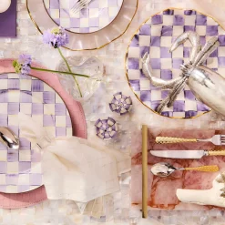 Violet Check Salt & Pepper Shakers