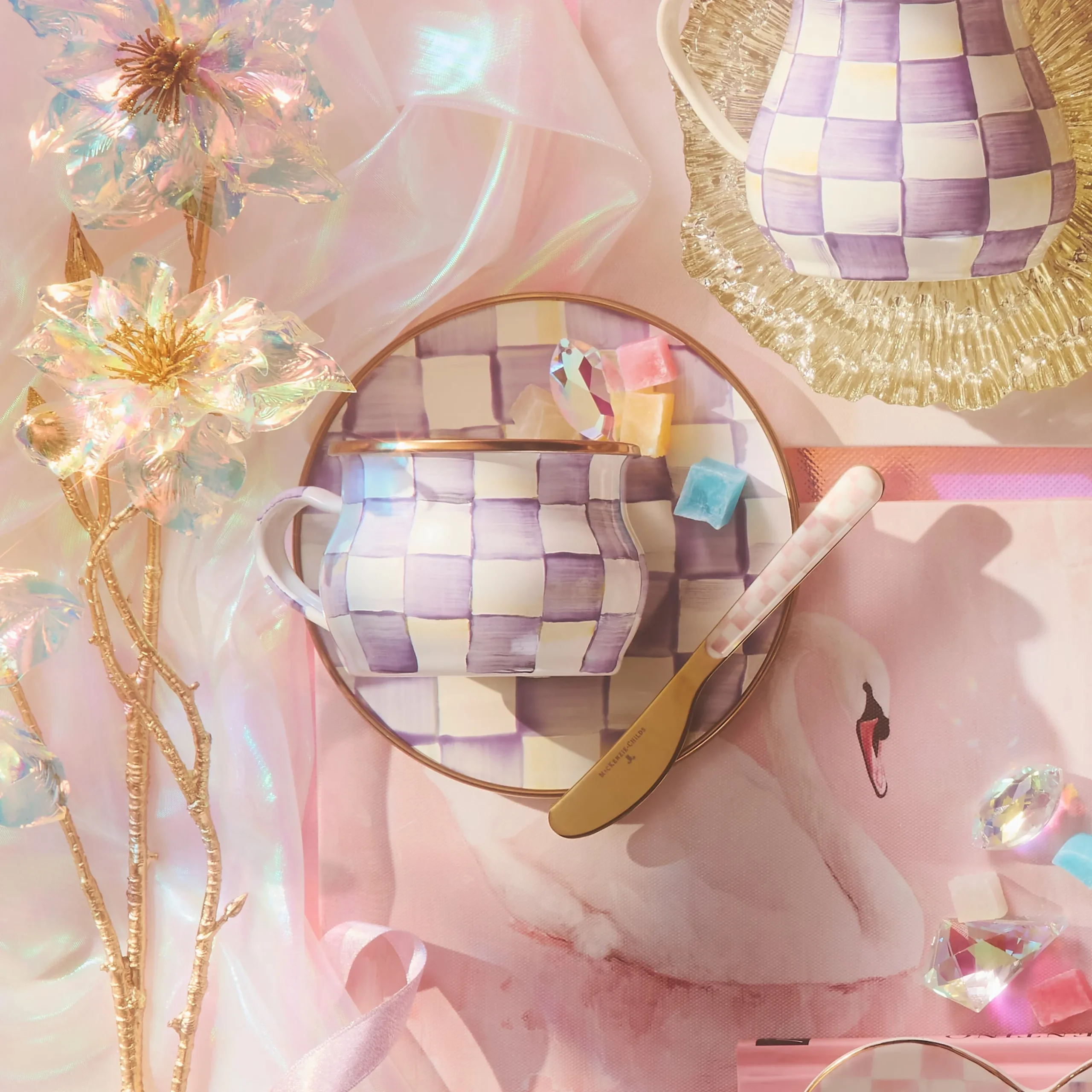 Violet Check Saucer