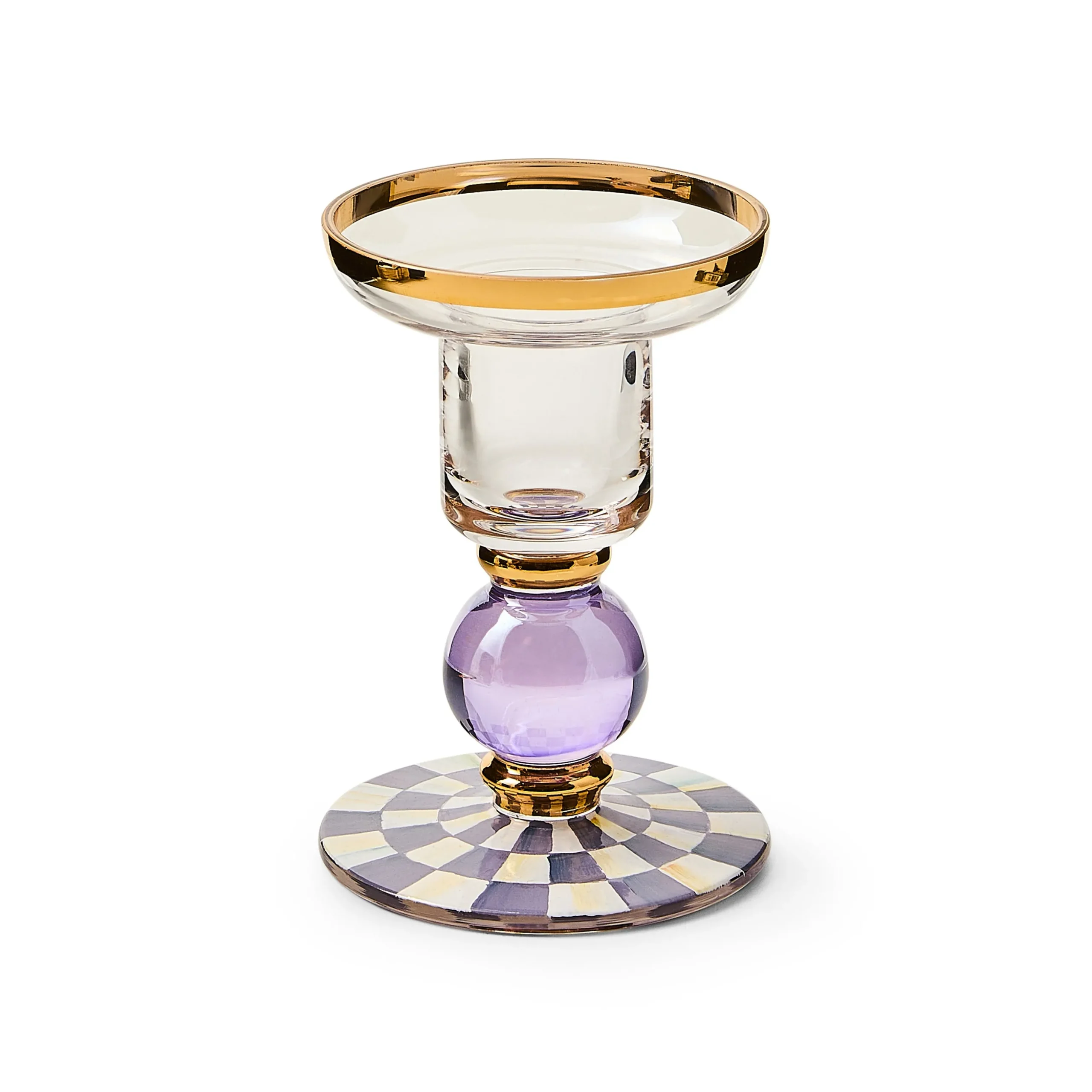 Violet Check Small Glass Candlestick