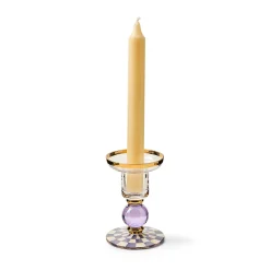 Violet Check Small Glass Candlestick