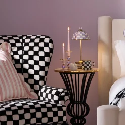 Violet Check Small Glass Candlestick